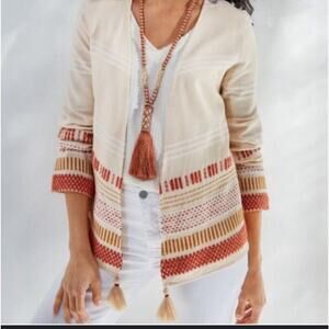 Soft Surroundings Cream and Orange Cardigan